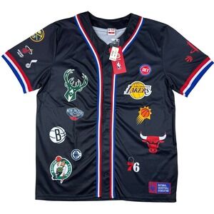 Ultra Game NBA All Over Team Logo Baseball Jersey Shirt Mens XL Sports NEW